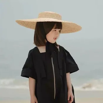 Mood Laste Suvine Müts Korter Top Lai Mütsi Nokk Must Rihm Kid Straw Hat Tüdruk ühise Põllumajanduspoliitika Beach Müts Reisi päikesekaitse Mütsid