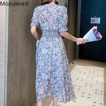 Mozuleva 2020 Värvikas Lille Prindi Naiste Lühikese Varruka Suvel Sifonki Kleit Naiste V-kaeluse Pool Puhkus Kleit Bohe Vestidos