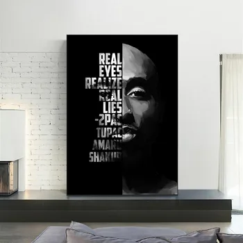 Must ja Valge Kuulus Tupac Shakur Lõuendile Maalimise, Hip-Hop Rap Muusika Laulja Star Kaasaegne Seina Art Plakat õlimaal Home Decor