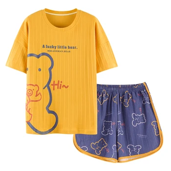 Naiste Homewear Cute Cartoon Trükitud Pidžaama Komplekt Vabaaja Lühikese Varrukaga T-Särk Sleepwear Nightwear Set Suvel Pyjama Naiste Komplekt