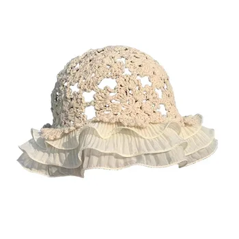 Naiste Pitsiline Kootud Kalamees Müts, Seest Õõnes Kopp Müts Heegelda Mütsi Pits Lill Armas Magus Romantiline Päike Müts
