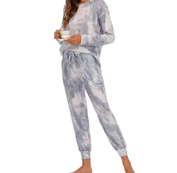 Naiste Riided Sleepwear Lipsu värvi Pidžaama Komplekt Trükitud O kaelus Pikk Varrukas Top Vabaaja Püksid SuitsHome Riided Naistele Pijamas