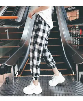 Naiste Suvine sprin Ruuduline püksid Harajuku pikad Püksid Streetwear Haaremi Mood Pant Sügisel Daamid Põhjuslik Püksid Liiga pikad Püksid