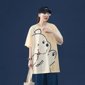Naiste T-särk 2021 Suvel Pluss Suurus Riided Liiga Harajuku Kawaii Cartoon Bear Basic Õmblema Esteetiline Vintage Tops