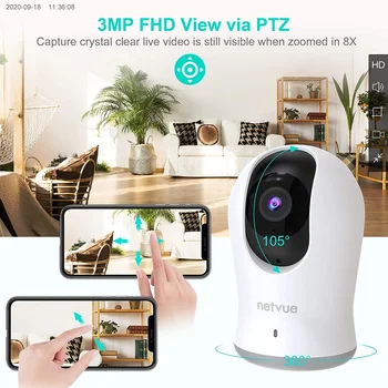 Netvue 2K 3MP Siseruumides Kaamera 360° 8X PTZ WiFi 2-Way Audio AI suurema Öise Nägemise Nähtamatu Infrapuna kooskõlas Alexa