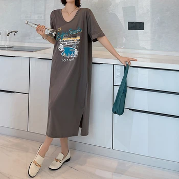 NYFS Suvine Kleit 2021 Uus korea lühikesed varrukad pikk kleit Vestidos Rüü Elbise Mood Split Naine kleit