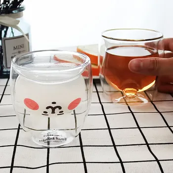 Odav Klaas Loominguline armas bear cup cartoon double-layer isoleeritud piima tassi kõrge borosilicate kuumuskindel double-layer cup c50