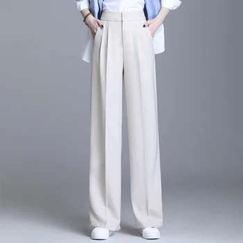 OUMENGKA 2021 Kevadel Uus Office Lady Elegantne Casual Fashion Sirge Lai Jalg Mustad Püksid Täies Pikkuses Püksid Naine Hot Müük