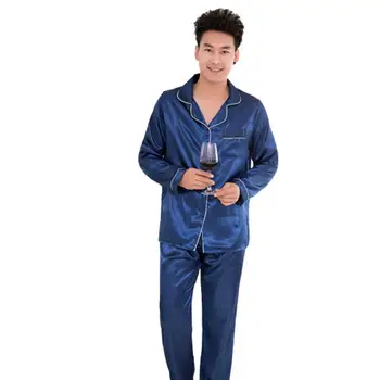 Pijamas Silk Satin Mehed Paks Solid Color Pikad Varrukad Pidžaama Komplekt Fashion Sleepwear Paar Sobiks Lounge Homewear Kodu Riided