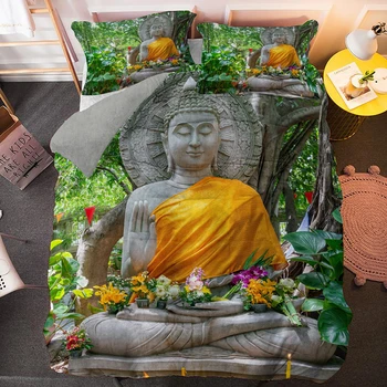 Psühhedeelne Värvikas Istub Buddha Kuju Voodipesu Komplekt Ühe Topelt Kuningas Kuninganna tekikott Koos Padjapüür 2/3tk Bedclothes
