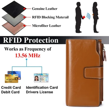 Rahakott RFID Blokeerimine naturaalsest Nahast Naiste Rahakott Brändi Disaini Luksus Õli, Vaha Nahast rahakott naistele telefon sidur kott, rahakott kaardi