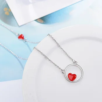 Red Heart LOVE Ring 925 Sterling Hõbe Trendikas Ripats, Kett Kaelakee Naiste Tüdruk Kaelakee Aastapäeva Trahvi Ehteid
