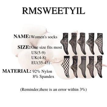 RMSWEETYIL Pits Võrk Õhuke Sokid Naiste Nailon Seksikas Must Võre Läbipaistev Net Õhuke Hingav Daamid Vabaaja Kleit Pahkluu Sokk
