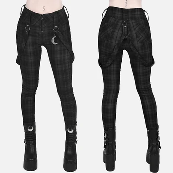 Ruuduline Naiste Püksid Gooti Punk Pükste Kõrge Vöökoht Mood Pingeline Mitme Tasku Lukuga Y2k Pikk Põhjad Streetwear Woemn Pliiats Püksid