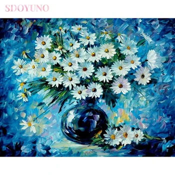 SDOYUNO diy värvimine poolt numbrid lilled kit täiskasvanutele raami daisy pilte numbrid, akrüülvärv jaoks seatud kodu HandPainted