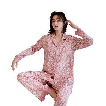 Silk Pajama Komplekti Seksikas Leopard Jää Silk Sleepwear Set Naiste Moe Disaini Nightgowns Naiste Kodus Riided, Ülerõivad 2-osaline Komplekt