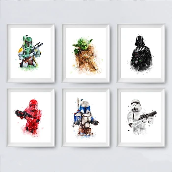 Star Wars Akvarell Lõuend Kunsti Maalid Filmi Plakat ja Väljatrükitava Seina Art Pilt elutuba Cuadros Kodu Kaunistamiseks