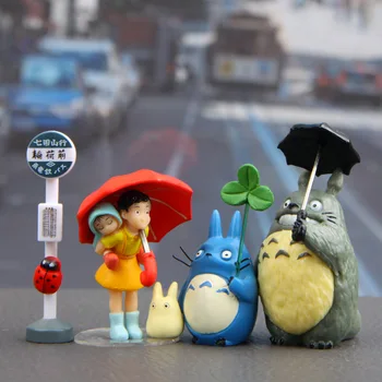 Studio Ghibli Anime Totoro Vihmavari Bus Stop Märk Laua Auto Kaunistused Miyazaki Hayao Mudel Haldjas Aias Miniatuuri Home Decor Mänguasi
