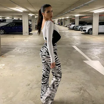 Suve Püksid Naiste Zebra Loomade Prindi Elegantsed Püksid Lai Jalg Püksid Harajuku Kõrge Vöökoht Püksid Daamid Vabaaja Kontori Püksid 2021