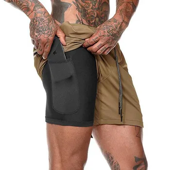 Suvel 2020 töötab püksid meestele 2 in 1 sport sörkimine fitness püksid Meeste Jõusaali koolitus Kiire-kuivatamine sport lühikesed püksid meeste lühike