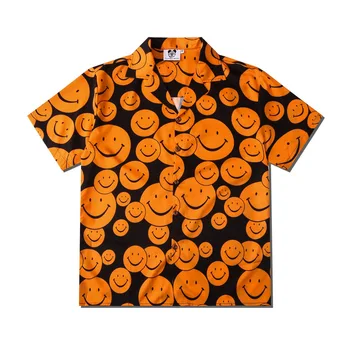 Särgid Meestele Suvel Kvaliteetne Vett Hülgav Havai Camisa Masculina Oranž Smiley Juhuslik Mees Trükitud Chemise Homme El Suurus
