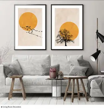 Talve Hommikul Päike Puu, Maastik, Abstraktse Plakat Põhjamaade Prindi Skandinaavia Kunst Pildi Lõuendile Maali Lihtsus Home Decor