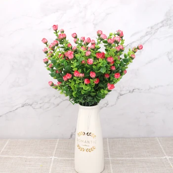 Tehislilled kõrge kvaliteedi mini siidist roosi kimp kaunistuseks valge võltsitud lilled home decor magamistoaga eukalüpti lehed