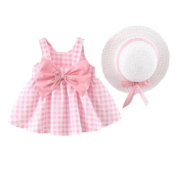 Teise lapse Beebi Tüdruku Riided 2021 Bowknot Ruuduline Kleit Printsess Kleit + Müts, Lapsed, Tüdrukud, Suvel Varustus Riided vastsündinud 0-24 M