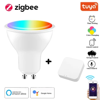 Tuya ZigBee GU10 LED Pirn Värv Tõmbamisega Sise-Lamp 4W RGBCW Juhitava Smart Lamp hääljuhtimine Tööd Alexa Google Kodu