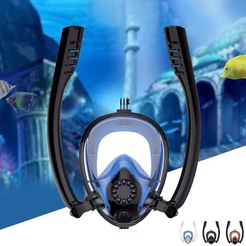 Täiskasvanud Kogu Nägu Ujuda Maski Topelt Toru Silikooni Snorkeling Anti Udu Hingamine Maski Veealuse Scuba Diving Professionaalne Varustus
