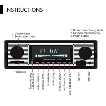 USA Vintage Auto Bluetooth, Raadio, MP3-Mängija, Stereo USB/AUX Classic Stereo Audio FM, MP3 / WMA / WAV DC 12V Auto Tarvikud
