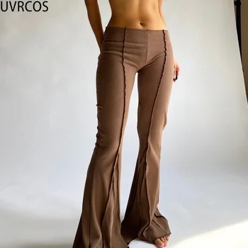 UVRCOS Suve Riideid Naistele 2021 Uus Vogue Tahke Kuum Streetwear Venitada Põletatud Püksid Kõrge Vöökoht Soonilised Bodycon Y2k Pikad Püksid