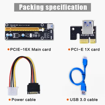 VER006 PCI-E Ärkaja Kaardi 1X kuni 16x 60CM USB 3.0 Ärkaja Express Extender Adapter SATA 15: 4pin Power Kaabel BTC Kaevandamine Kaevur