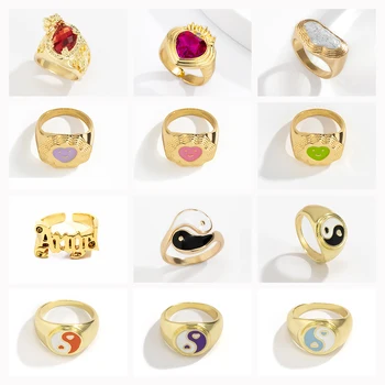 Värviline Kristall Südame Taiji Sõrmustes Meeste/Naiste Trendikas Virnastatav Vait Ring Määratud Mood Vintage Ringi Paar Ehted 2021