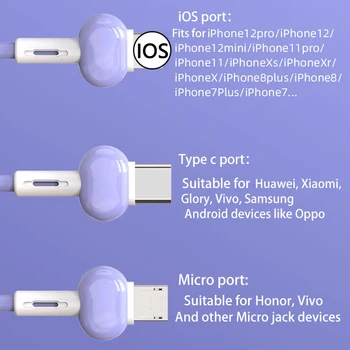 Võtmehoidja 3 in 1 USB Type C Kaabel iPhone 12 11 Pro XS X-XR 3in1 2in1 USB-Kaabel-Laadija Tüüp Micro-USB-C Juhe Xiaomi Redmi