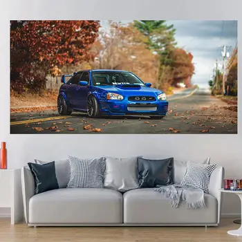 Wall Art Plakatid ja Pildid Subaru Impreza STI Sinine Sport Auto Sügisel Maantee Lõuendile Maali Pilt, elutuba, Tuba Decor Raamimata