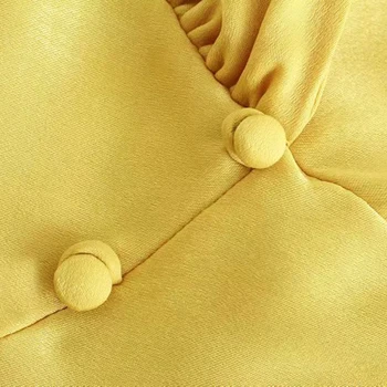 XEASY 2021 Naiste Satiin Midi Kleit Kollane Tõsta Suvine Kleit Vintage Nuppu teenetemärgi Naine Elegantne Öö Seksikas Kleidid Vestidos
