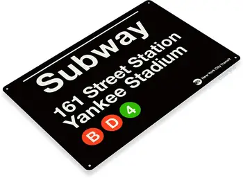 Yankee Stadium, New York Street Subway 161 Retro Seina Baar Decor Metallist Tina Märk 8x12Inch