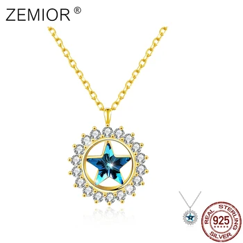 ZEMIOR Star Kaelakee Naiste 925 Sterling Hõbe-Sinine Austria Kristall Ringi Ripats Kaelakeed Naine Trahvi Ehteid Hot Müük