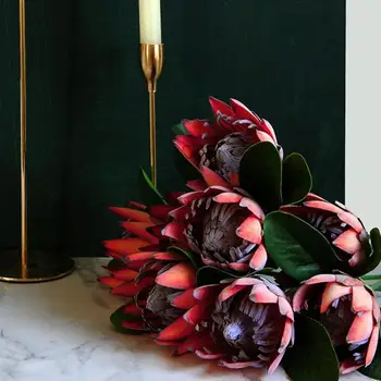 1 TK Kunstlikku Lille Silk Kuningas Protea DIY Flower Arrangement Võltsitud Keiser Lilled Valged Kodu Poole Pulmad Tabelis Teenetemärgi