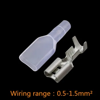 100Set DJ622-D6.3B Naine Topelt Bullet Juhe Pistiku Klemmid paks 0.4 mm Selge Isolatsioon Hõlmab