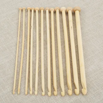 12 Tk 10mm - 3mm Looduslikust Bambusest Ühe Juhtis Afganistani Tuneesia Beaded heegelnõelad Korja Kududes 25cm Pikk Käsitsi Õmblemine DIY Tööriist