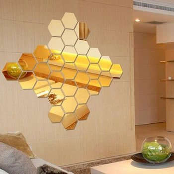 12tk 3D Korrapärane Kuusnurk Kärgstruktuuri Dekoratiivsed Akrüül Peegel Seina Kleebised elutuba, Magamistuba Plakat Home Decor Ruumi Kaunistamiseks