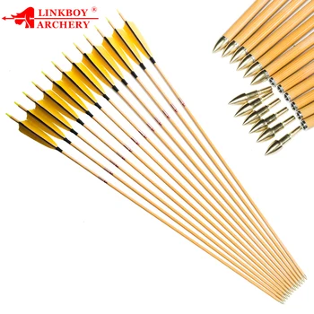 12tk Linkboy Vibulaskmine Süsiniku Nool ID6.2mm Bambusest Naha Arrrows Spine400-600 5inch Türgi Sulg Traditsioonilise Vibu Küttimise