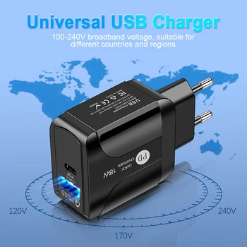 18W Kiire USB Laadija 3.0 4.0 Kiire Laadimine PD-Adapter-USB-C Tüüpi Mobiiltelefoni Aku ELI/USA/UK Plug Reisi Seinale Paigaldatud Laadija