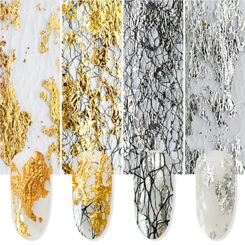 1tk Alumiinium Foolium 3D Mesh Küünte Kleebised Glitter Gold Silver Line Nail Art Decal Wrapid Liugur Maniküür Holograafiline Teenetemärgid