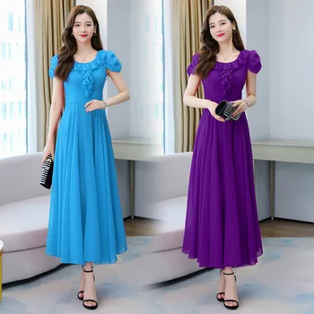 2021 new korea versioon slim ja slim trend, tahke värv sifonki kleit, long beach holiday beach kleit