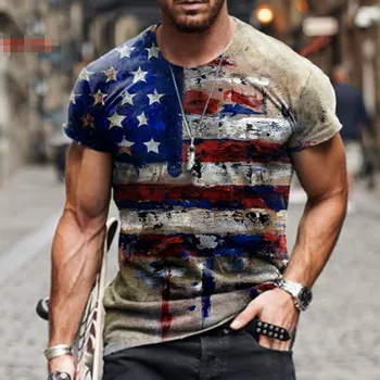 2021 suvel Ameerika lipu trükkimine meeste casual fashion suur T-särk ümber kaela lahti ülepaisutatud lihaste Street rõivad meeste T-