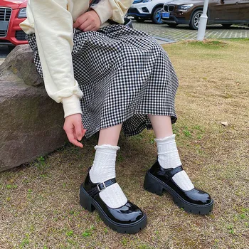 2021 vintage platvorm kingad Naine Veekindel Mary Jane Jaapani Stiilis kevad-suvel uued kõrge kontsaga naiste Pumbad mustad kingad