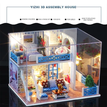 3D DIY Onn Mänguasjad Valgustus Seaview House Villa Mudel Lapsed Täiskasvanud Assamblee Mänguasi Puust Nukk Maja Kääbus DIY salongi